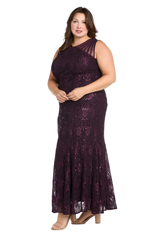 R&m Richards Sequined Lace Gown With Sheer Inserts - Plus