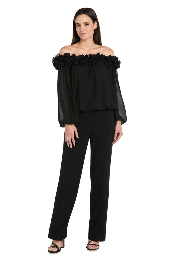 R&m Richards Sheer Off-the-Shoulder Chiffon Top With Ruffled Neckline