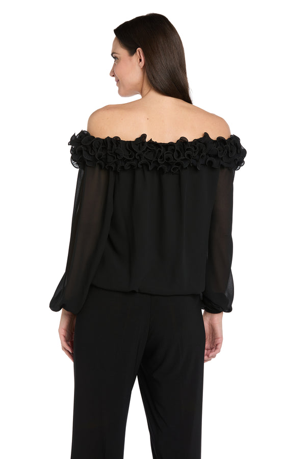R&m Richards Sheer Off-the-Shoulder Chiffon Top With Ruffled Neckline