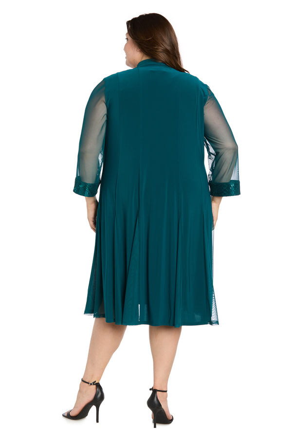 R&m Richards Shift Dress With Embellished Neckline And Sheer Jacket - Plus