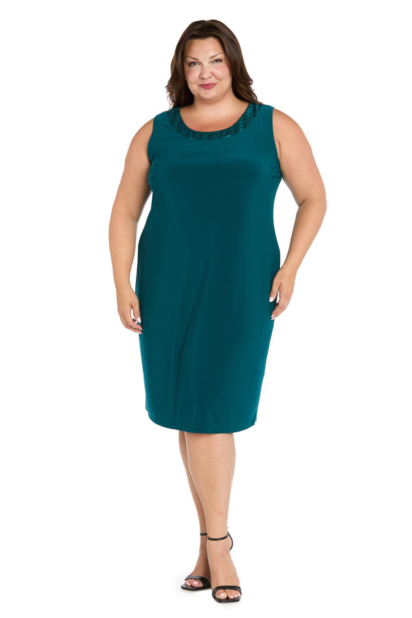 R&m Richards Shift Dress With Embellished Neckline And Sheer Jacket - Plus