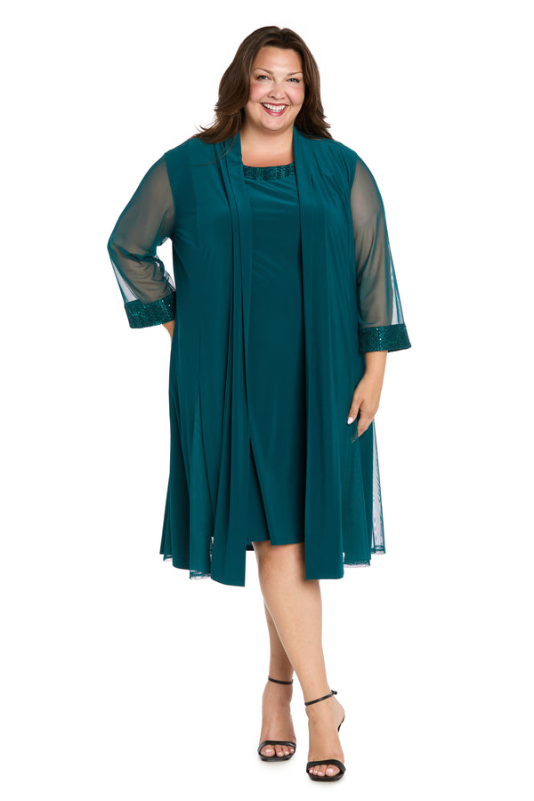 r&m richards Shift Dress with Embellished Neckline and Sheer Jacket - Plus
