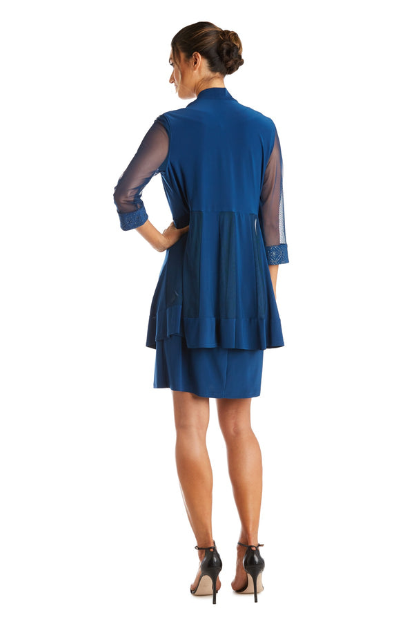 R&m Richards Shift Dress With Sparkling Neckline And Soft Jacket With Sheer Sleeves