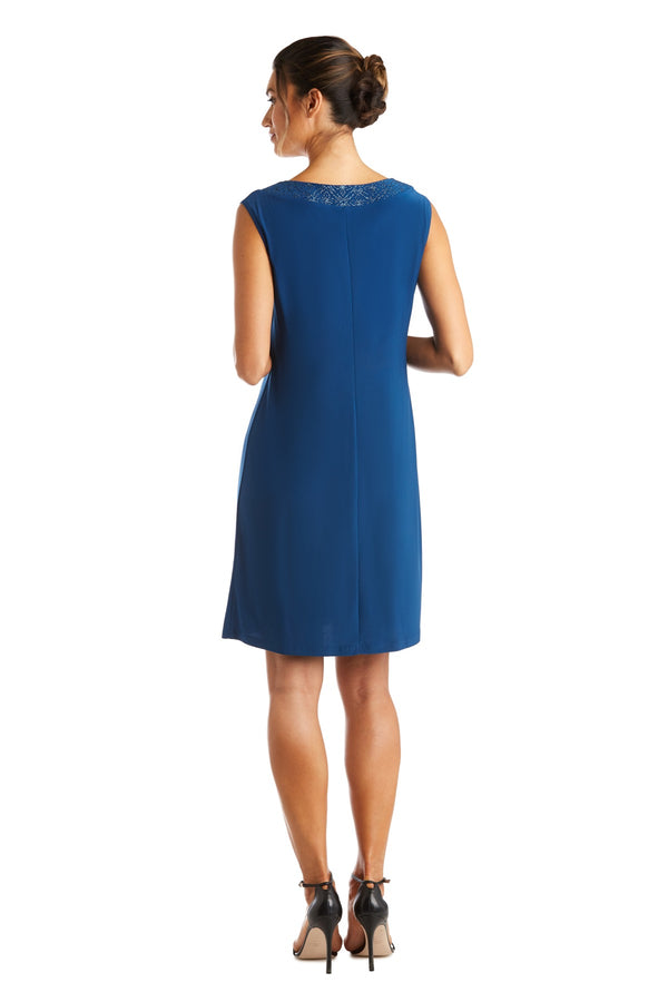 R&m Richards Shift Dress With Sparkling Neckline And Soft Jacket With Sheer Sleeves