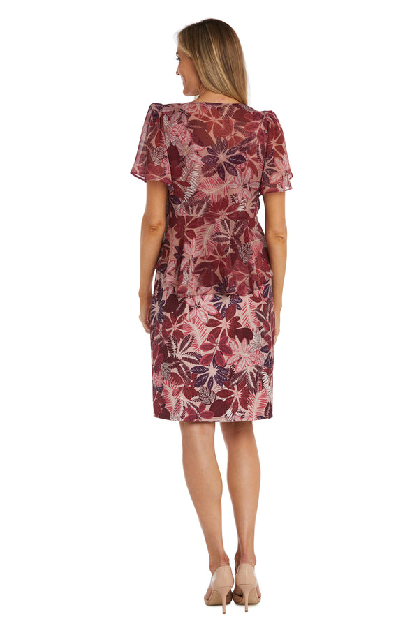 R&m Richards Short Daytime Floral Dress With Chiffon Blouse Overlay