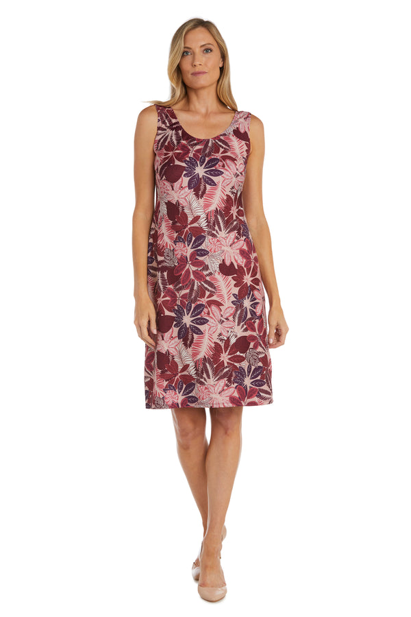 R&m Richards Short Daytime Floral Dress With Chiffon Blouse Overlay