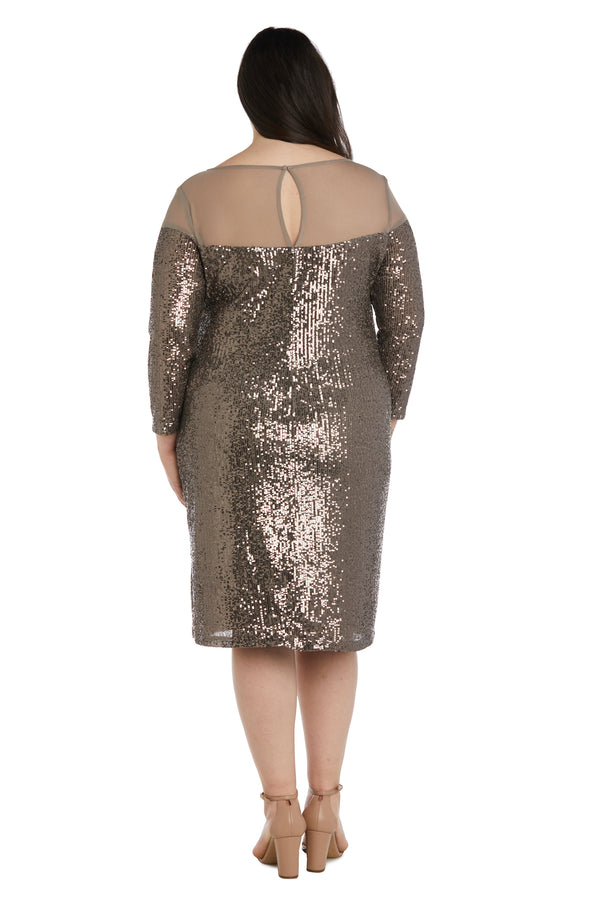 R&m Richards Short Sequin Dress With Illusion Bodice - Plus
