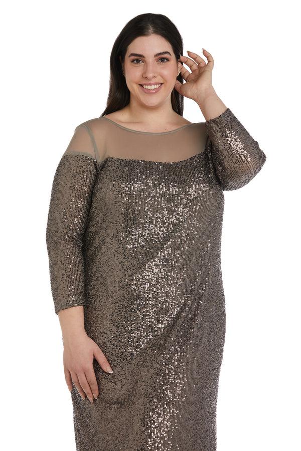 R&m Richards Short Sequin Dress With Illusion Bodice - Plus