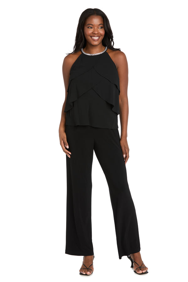 R&m Richards Sleeveless Halter Top With Glitter Trim & Vertical Ruffle Detailing