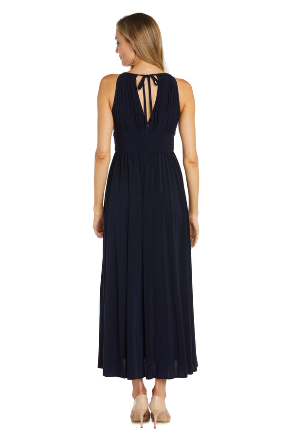 R&m Richards Sleeveless Long Gown With Beaded Waist