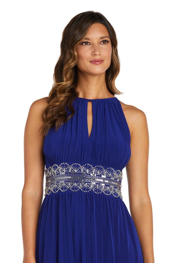 R&m Richards Sleeveless Long Gown With Beaded Waist - Petite