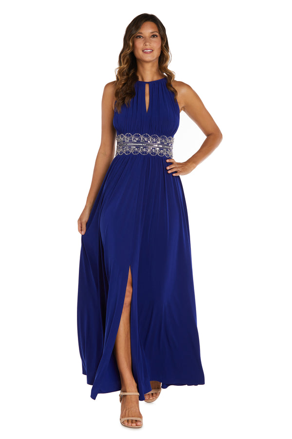 r&m richards Sleeveless Long Gown With Beaded Waist - Petite