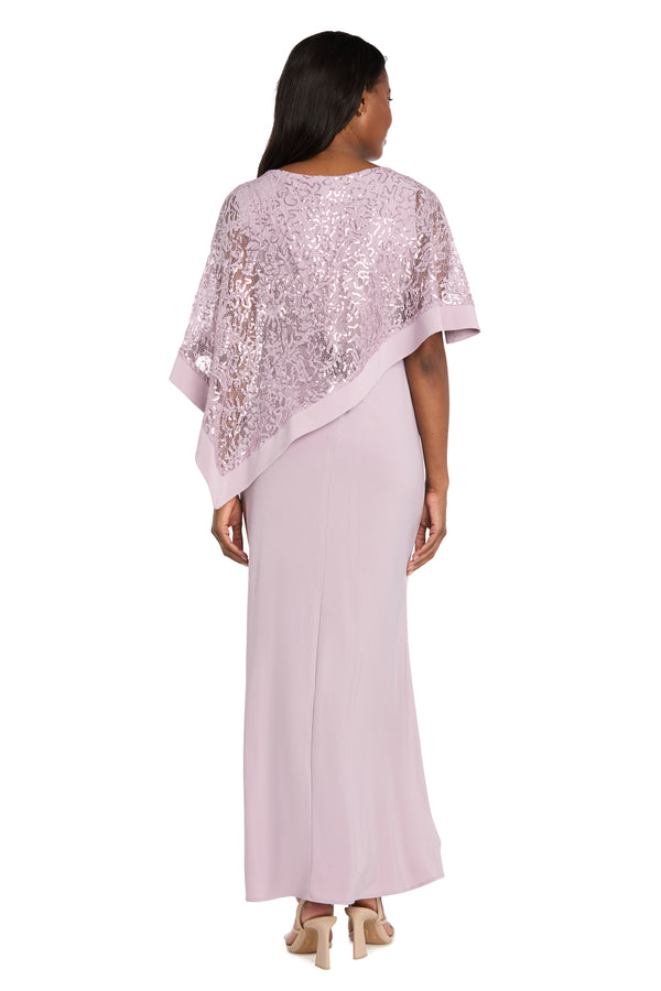R&m Richards Sleeveless Maxi Dress Covered With A Sheer Lace Sequined Poncho