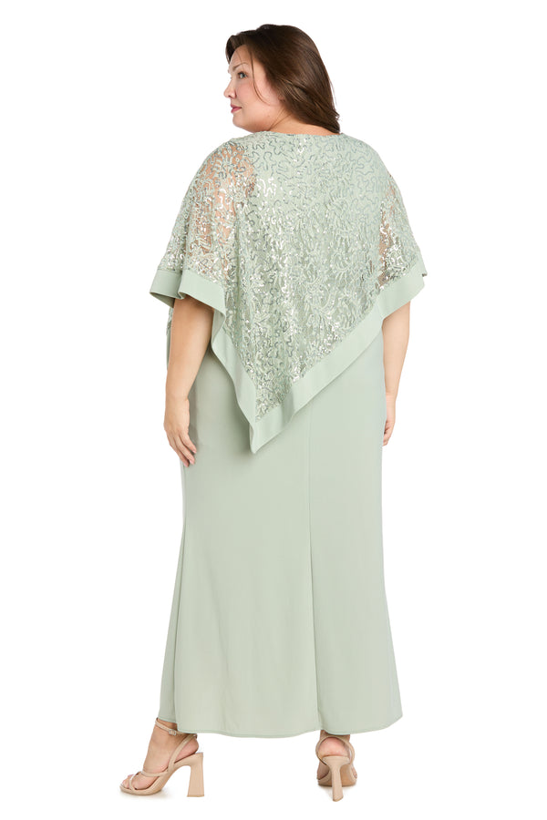 R&m Richards Sleeveless Maxi Dress Covered With A Sheer Lace Sequined Poncho - Plus
