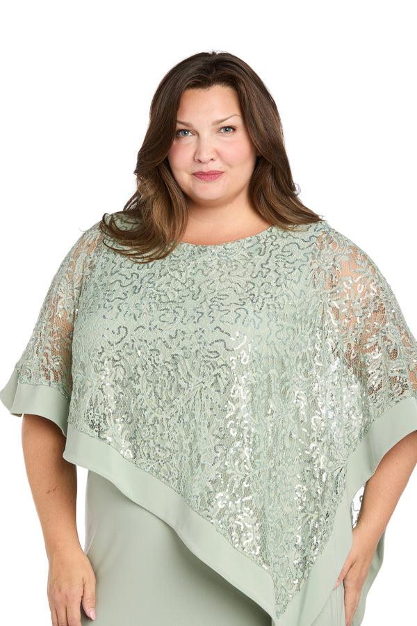 R&m Richards Sleeveless Maxi Dress Covered With A Sheer Lace Sequined Poncho - Plus