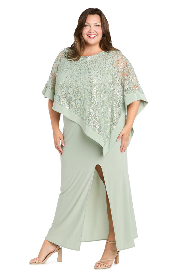 R&m Richards Sleeveless Maxi Dress Covered With A Sheer Lace Sequined Poncho - Plus