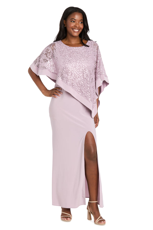 r&m richards Sleeveless Maxi Dress Covered with a Sheer Lace Sequined Poncho