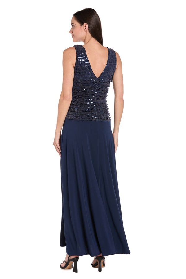 R&m Richards Sleeveless Maxi Gown With Sequined Top