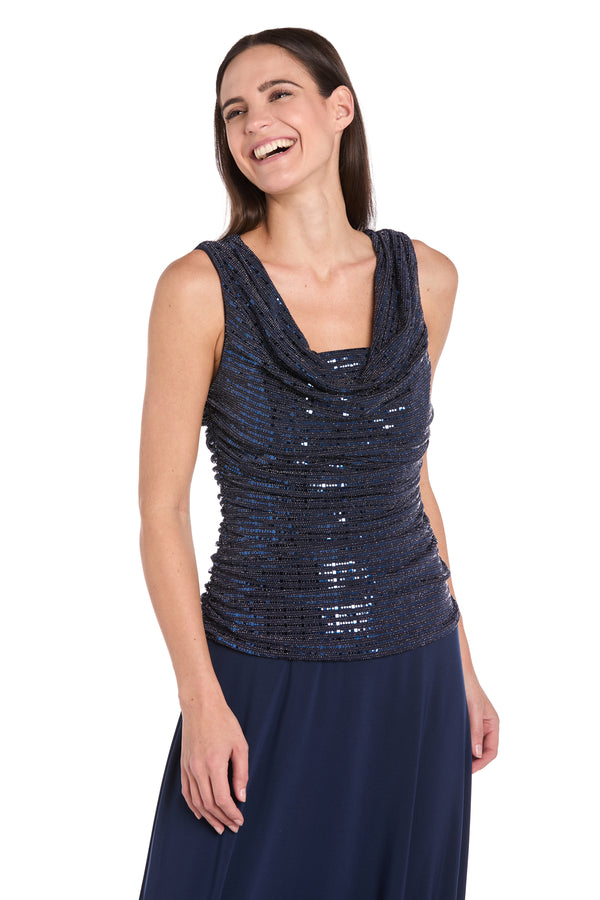 R&m Richards Sleeveless Maxi Gown With Sequined Top