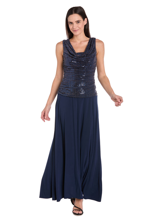 R&m Richards Sleeveless Maxi Gown With Sequined Top