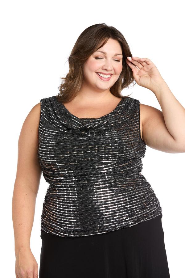 R&m Richards Sleeveless Maxi Gown With Sequined Top - Plus