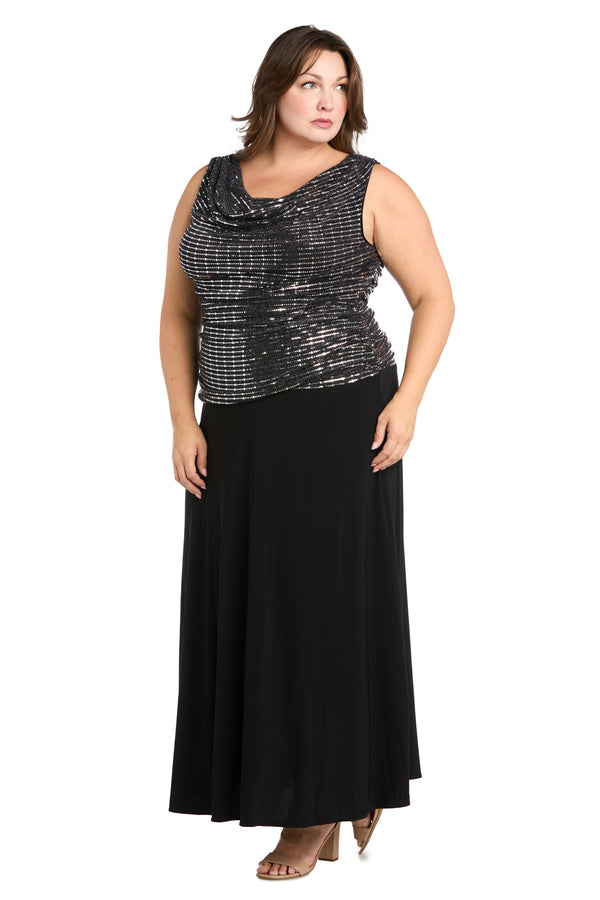 R&m Richards Sleeveless Maxi Gown With Sequined Top - Plus