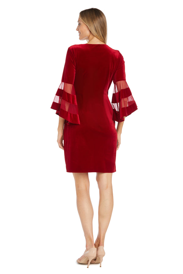 R&m Richards Stretch Velvet Bell Sleeved Cocktail Dress