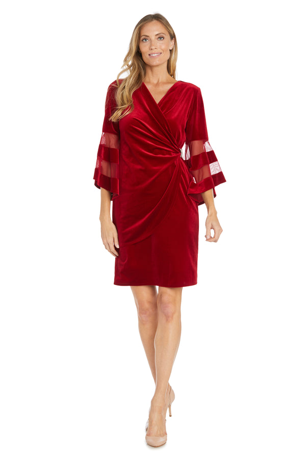 r&m richards Stretch Velvet Bell Sleeved Cocktail Dress