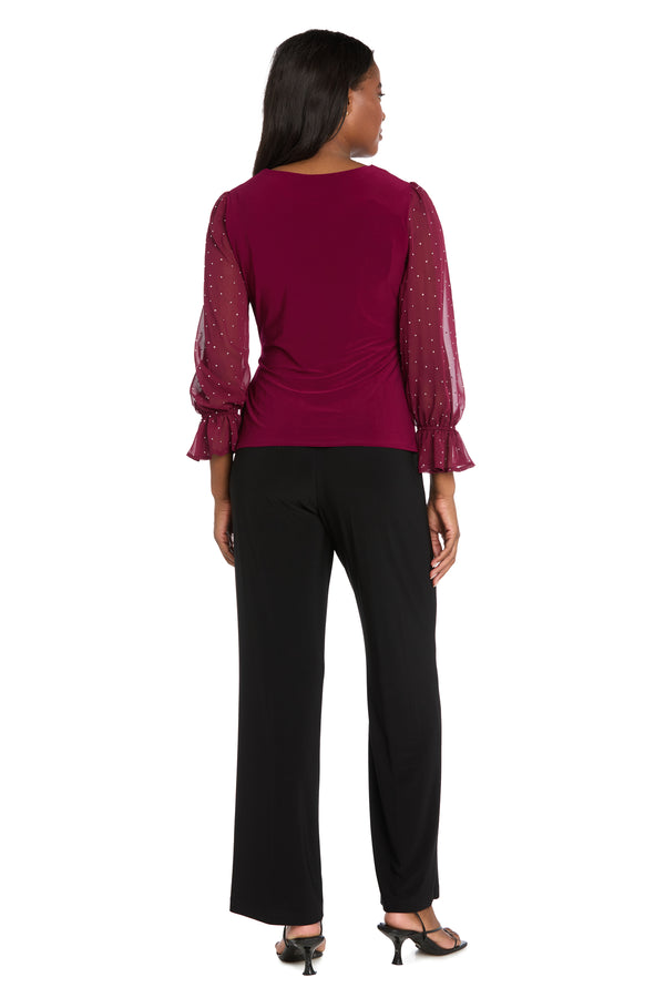 R&m Richards Studded Glam Wrap Top With Chiffon Bell Sleeves