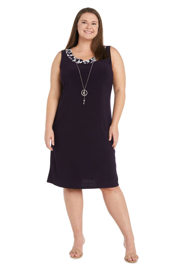 R&m Richards Swirled Daytime Printed Jacket Dress With Detachable Necklace - Plus