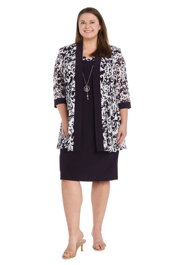 r&m richards Swirled Daytime Printed Jacket Dress With Detachable Necklace - Plus