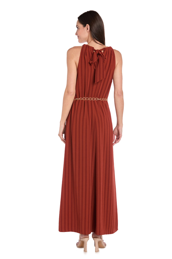 R&m Richards Terracotta Maxi Dress With Gold Chain Belt