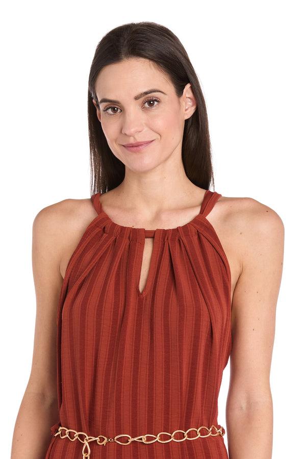 R&m Richards Terracotta Maxi Dress With Gold Chain Belt