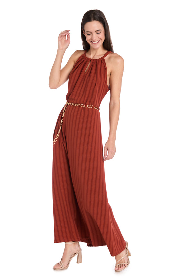 R&m Richards Terracotta Maxi Dress With Gold Chain Belt