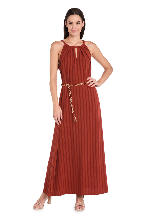 r&m richards Terracotta Maxi Dress with Gold Chain Belt