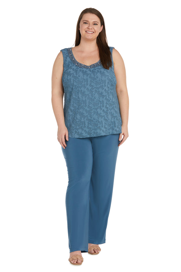 R&m Richards Three Piece Jacquard Burnout Pantsuit - Plus