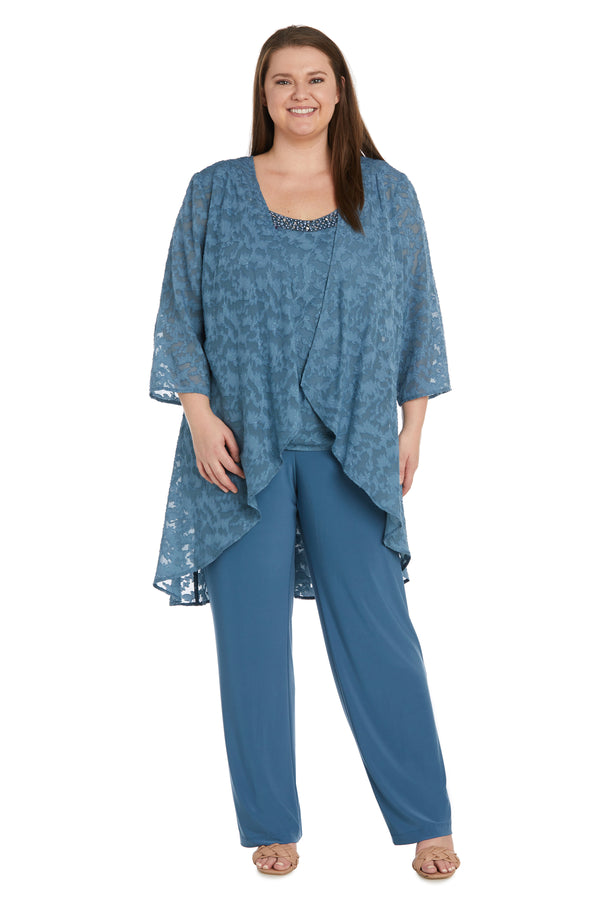 r&m richards Three Piece Jacquard Burnout Pantsuit - Plus