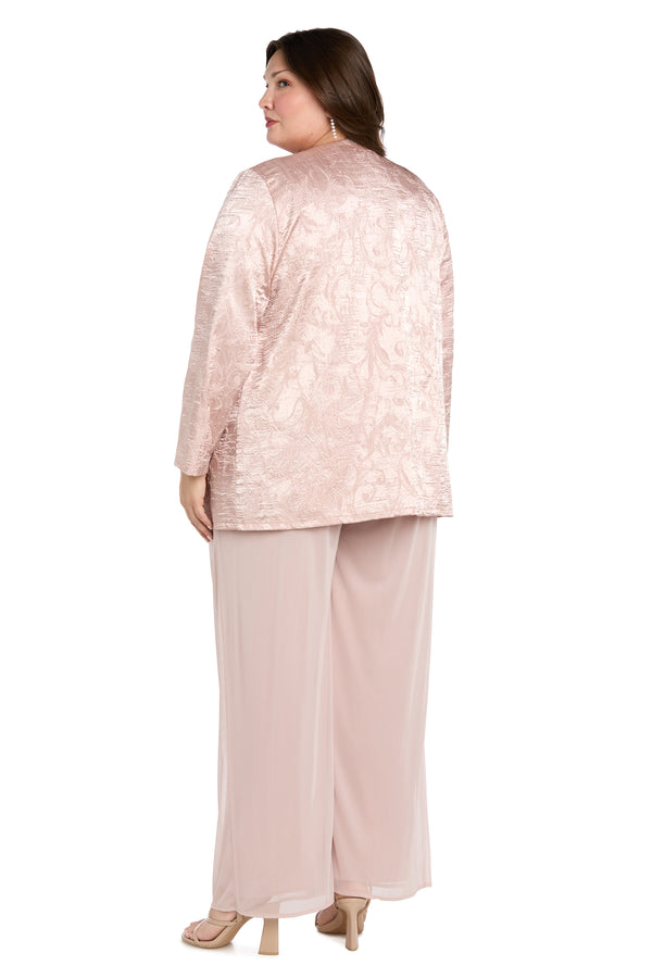 R&m Richards Three-Piece Pantsuit Set With Jacquard Cardigan Jacket