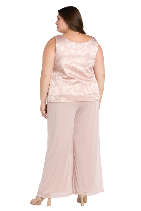 R&m Richards Three-Piece Pantsuit Set With Jacquard Cardigan Jacket