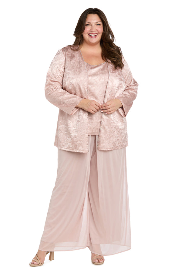 r&m richards Three-Piece Pantsuit Set with Jacquard Cardigan Jacket