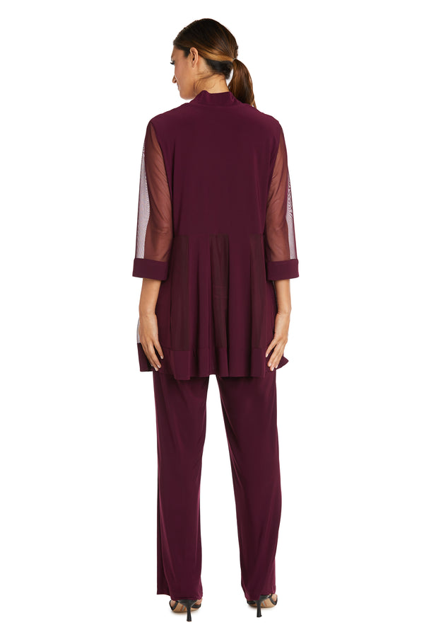 R&m Richards Three Piece Pantsuit With Sheer Sleeves And Neckline Beading