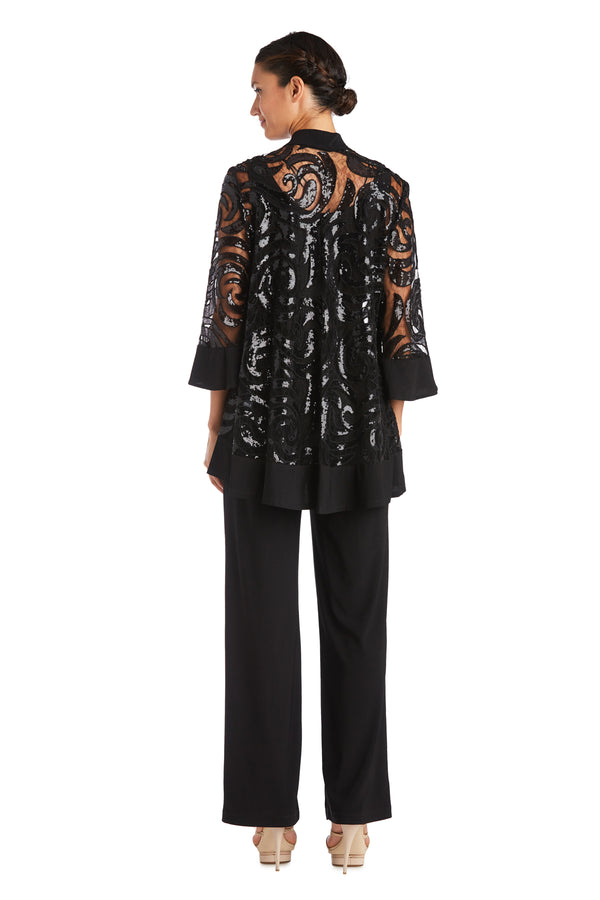 R&m Richards Three Piece Set With Sequin Swing Jacket And Detachable Necklace - Petite