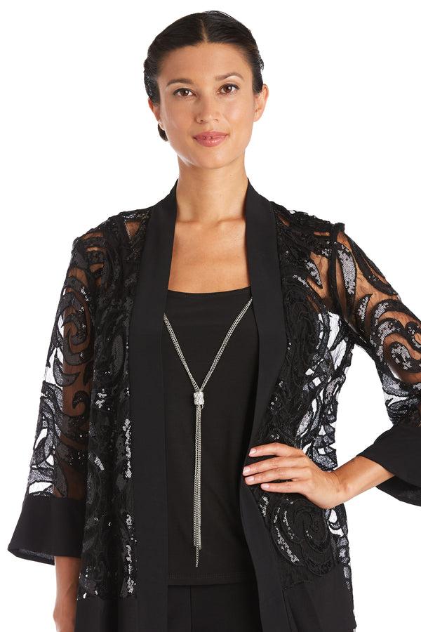 R&m Richards Three Piece Set With Sequin Swing Jacket And Detachable Necklace - Petite