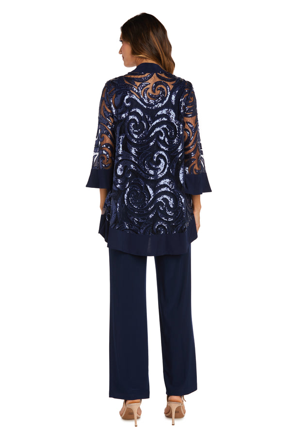 R&m Richards Three Piece Set With Sequin Swing Jacket And Detachable Necklace