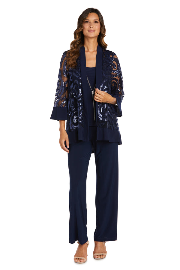 r&m richards Three Piece Set With Sequin Swing Jacket and Detachable Necklace