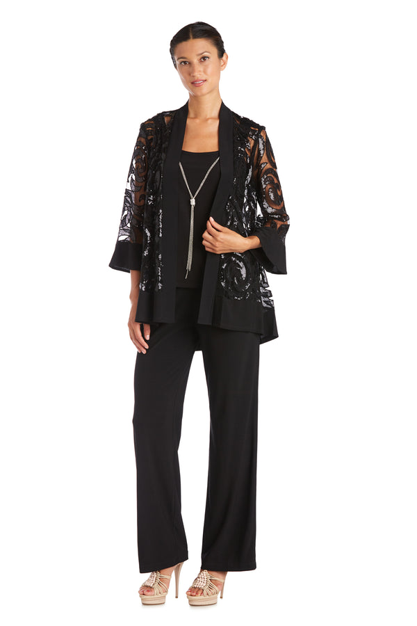 r&m richards Three Piece Set With Sequin Swing Jacket and Detachable Necklace - Petite