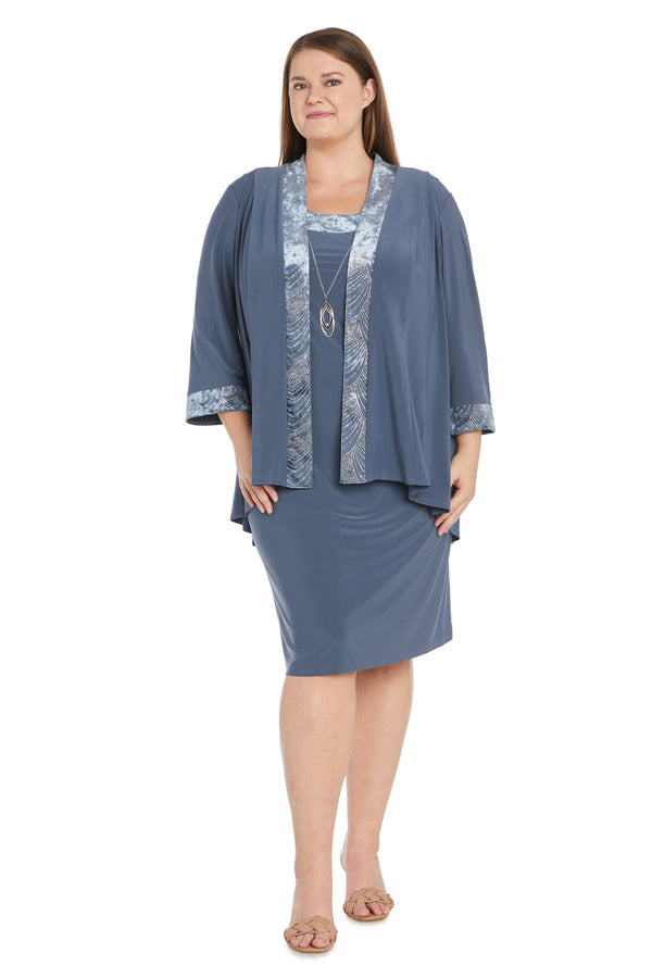 r&m richards Two-Piece Banded Glitter Velvet Jacket and Dress Set - Plus