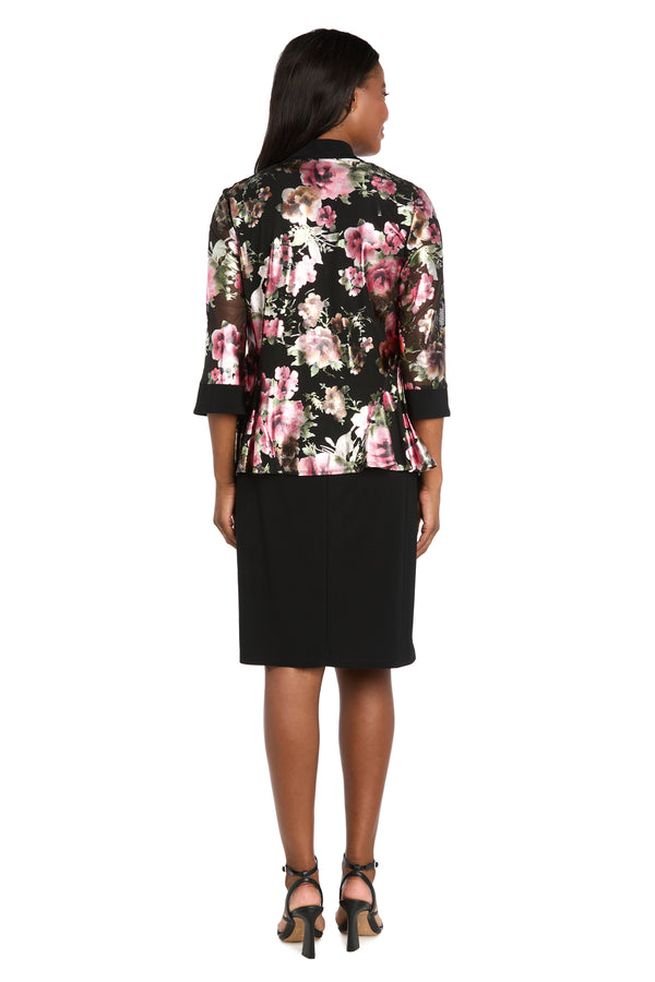 R&m Richards Two-Piece Black Dress & Floral Jacket Set