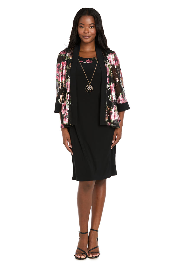 r&m richards Two-Piece Black Dress & Floral Jacket Set
