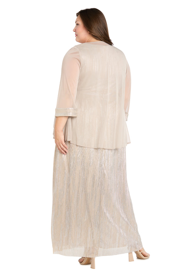 R&m Richards Two-Piece Cascade Front Jacket Over Surplice Bodice Long Dress - Plus